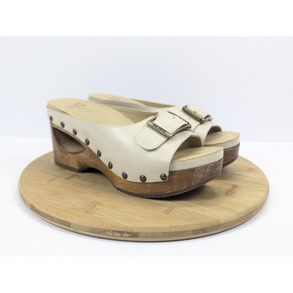 Dansko Adeline Wedge Wood Womans 9.5 Sandals Slide Buckle Platform Slip On - Picture 1 of 12